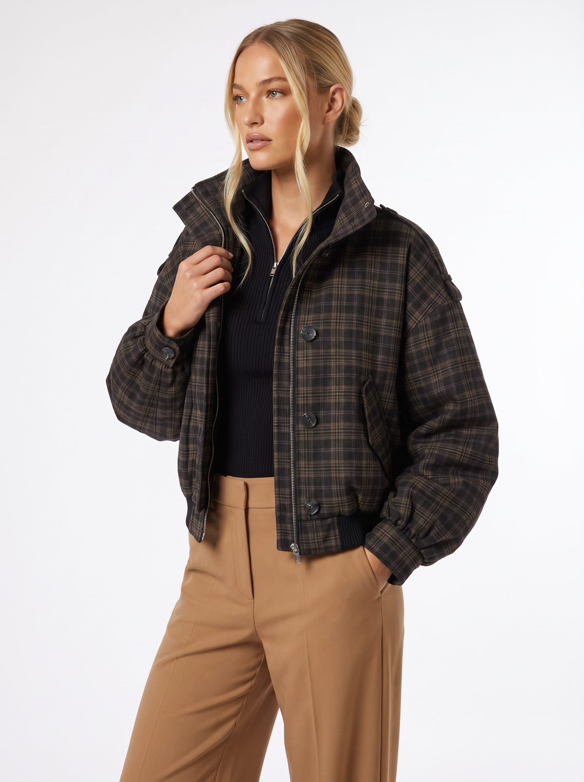 Aurelie | Check Bomber Jacket