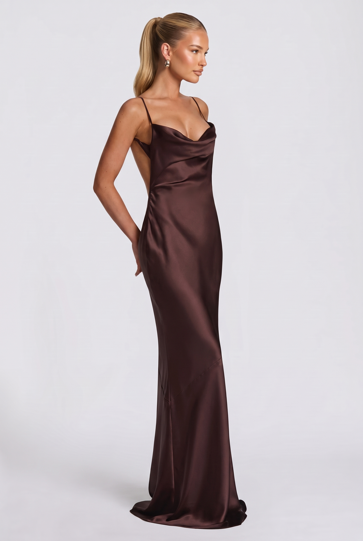 Maélia Maxi Dress in Plum Brown