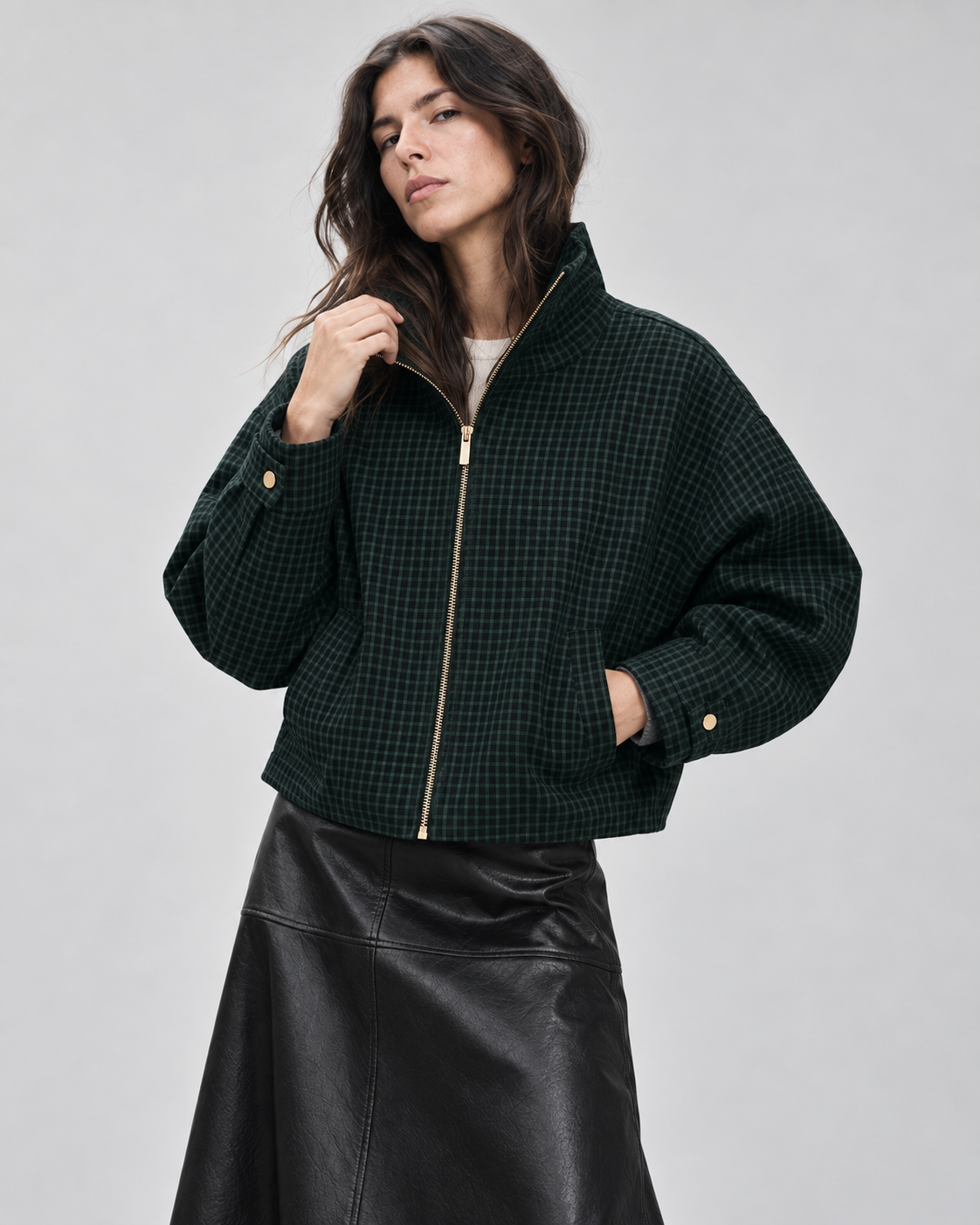 Mabel | Check Bomber Jacket