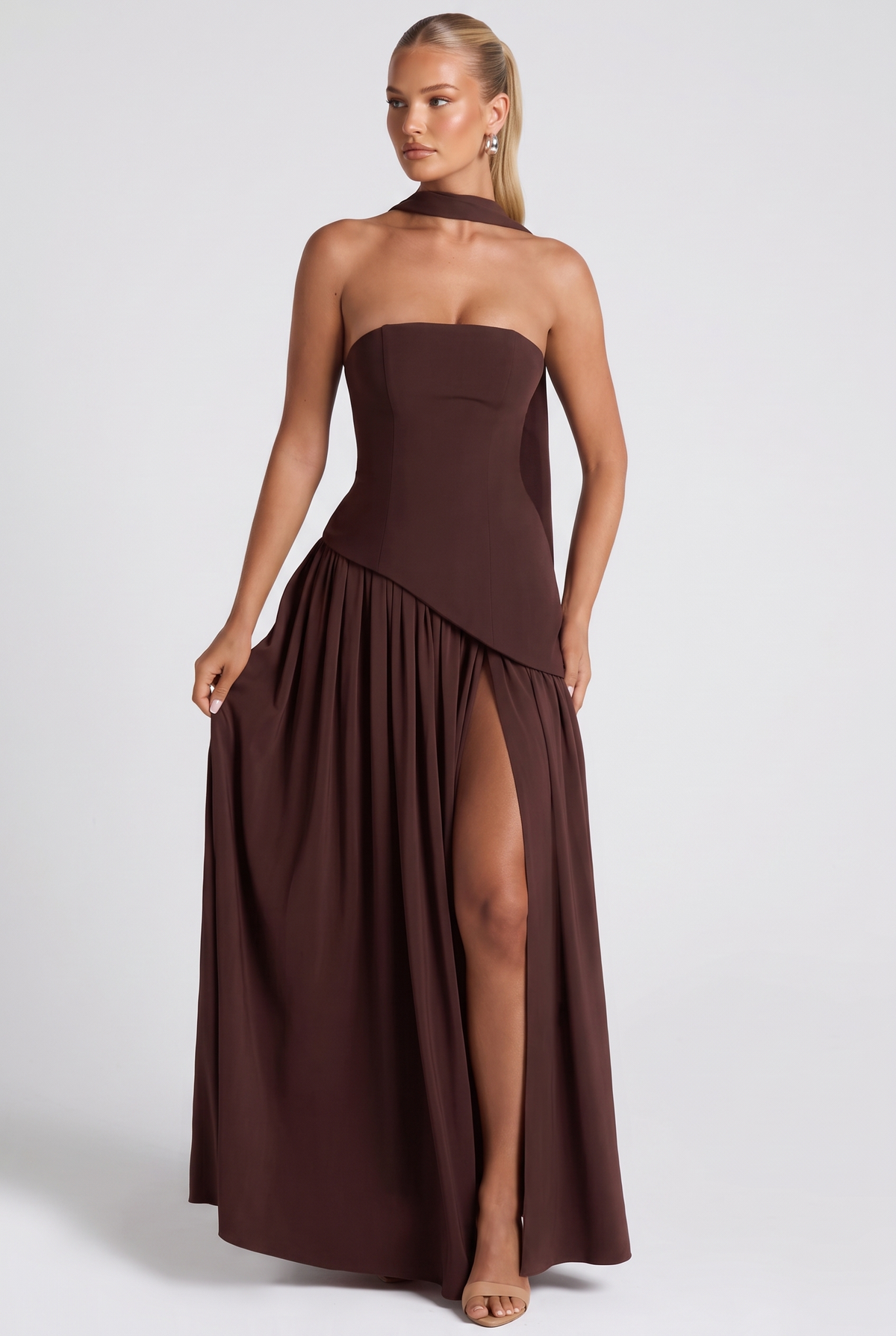 Amara Maxi Dress in Plum Brown